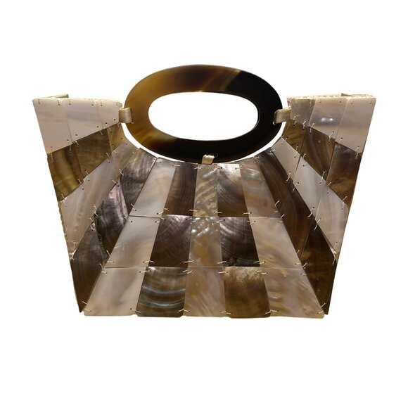 Mad Design Women’s Ivory Multicolor Shell With Tortoise Handle Elegant Clutch - Picture 3 of 7